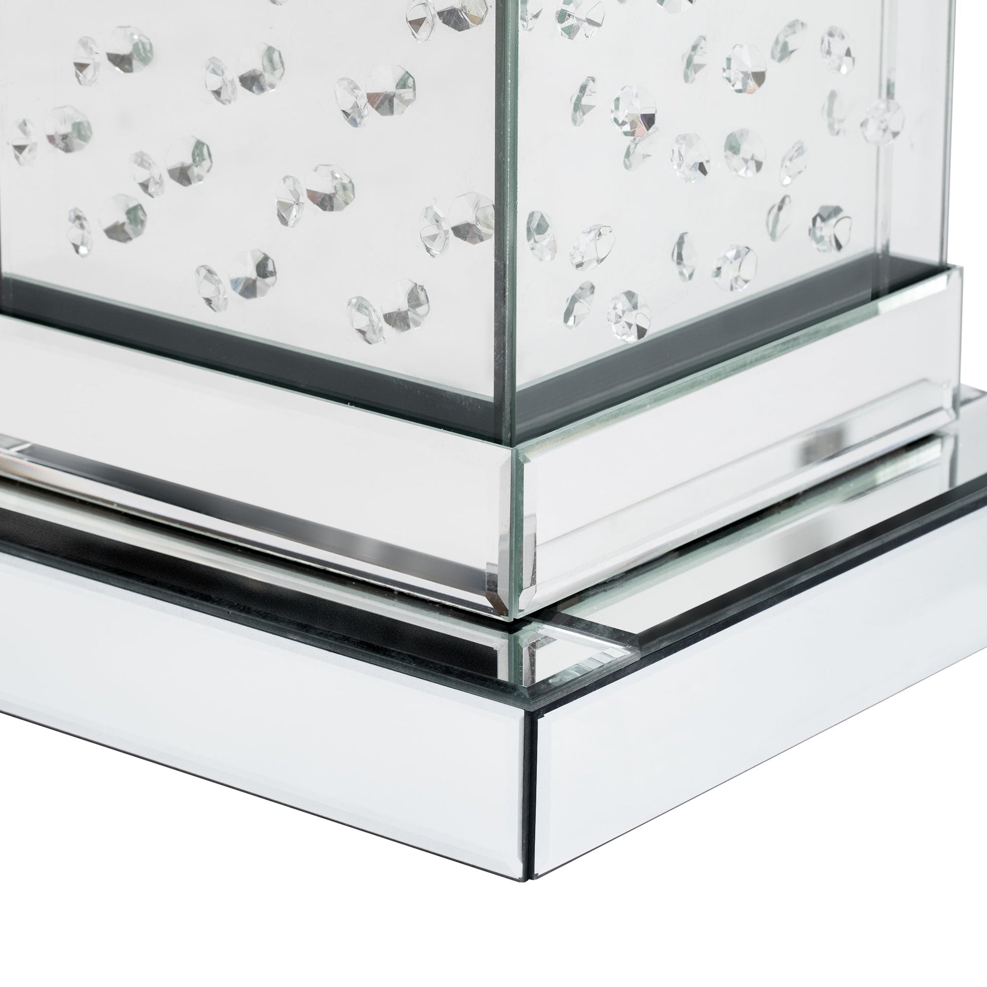 U-Can 11.8-inch silver square mirror coffee table with LED lights, modern crystal inlaid side table, no assembly required - Korvel