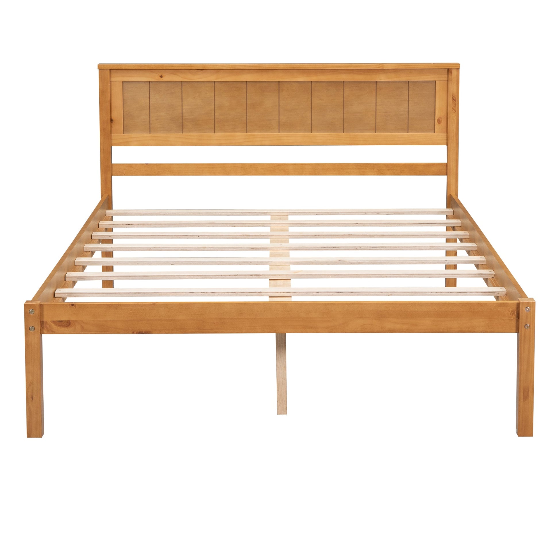 Platform Bed Frame with Headboard, Wood Slat Support No Box Spring Needed Full  Oak - Korvel