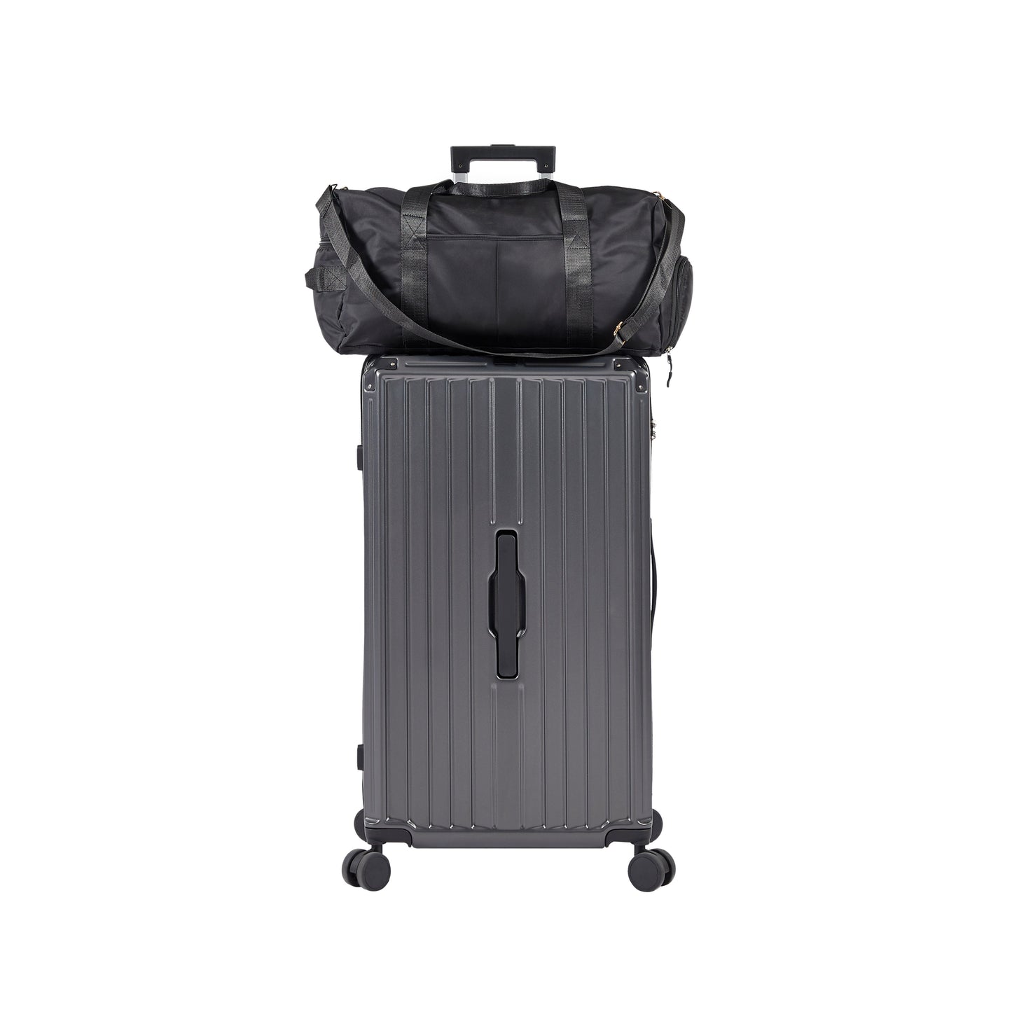 Luggage Set 4 pcs (20"/24"/29"/Travel Bag), PC+ABS Durable Lightweight Luggage with Collapsible Cup Holder, TSA Lock, Gray - Korvel