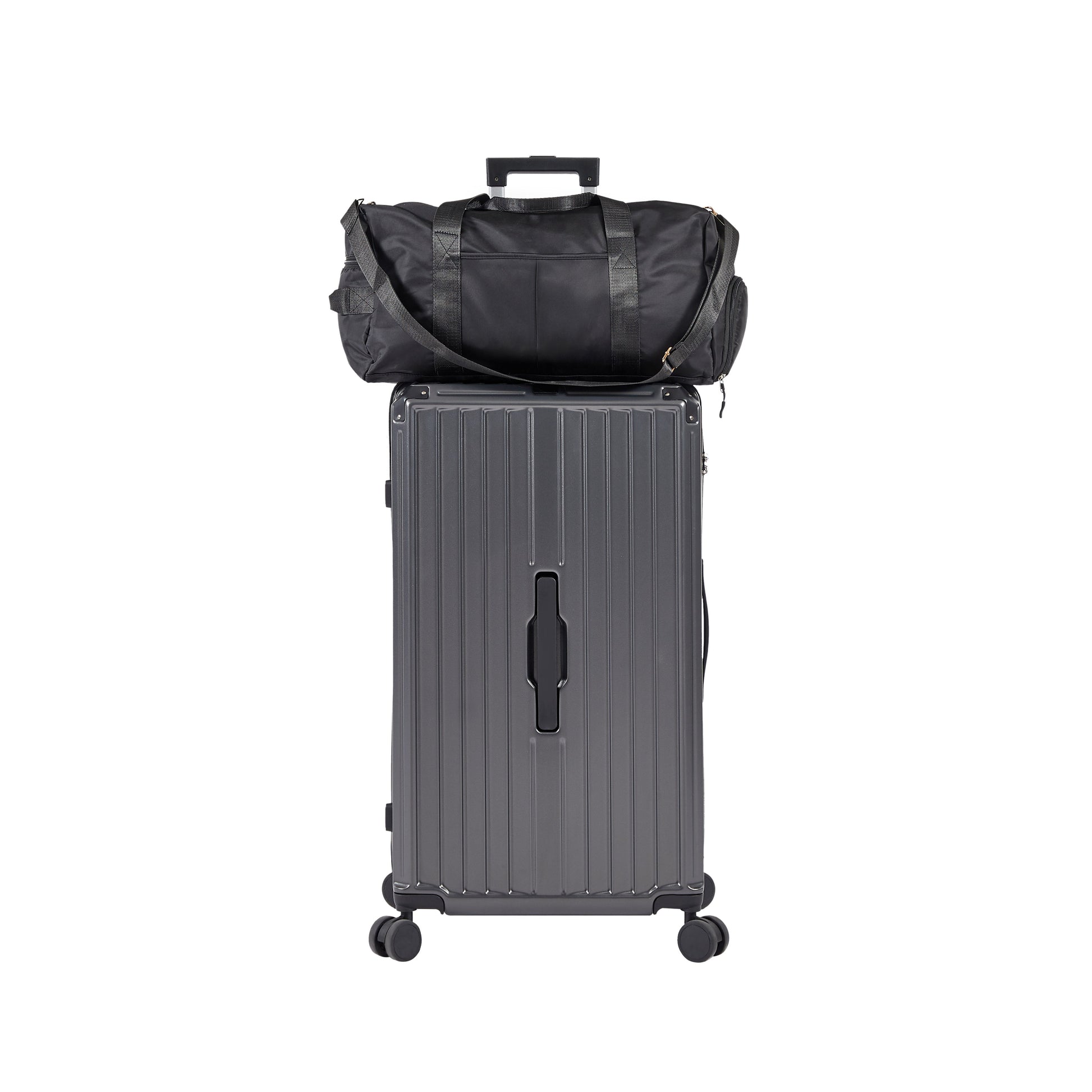 Luggage Set 4 pcs (20"/24"/29"/Travel Bag), PC+ABS Durable Lightweight Luggage with Collapsible Cup Holder, TSA Lock, Gray - Korvel