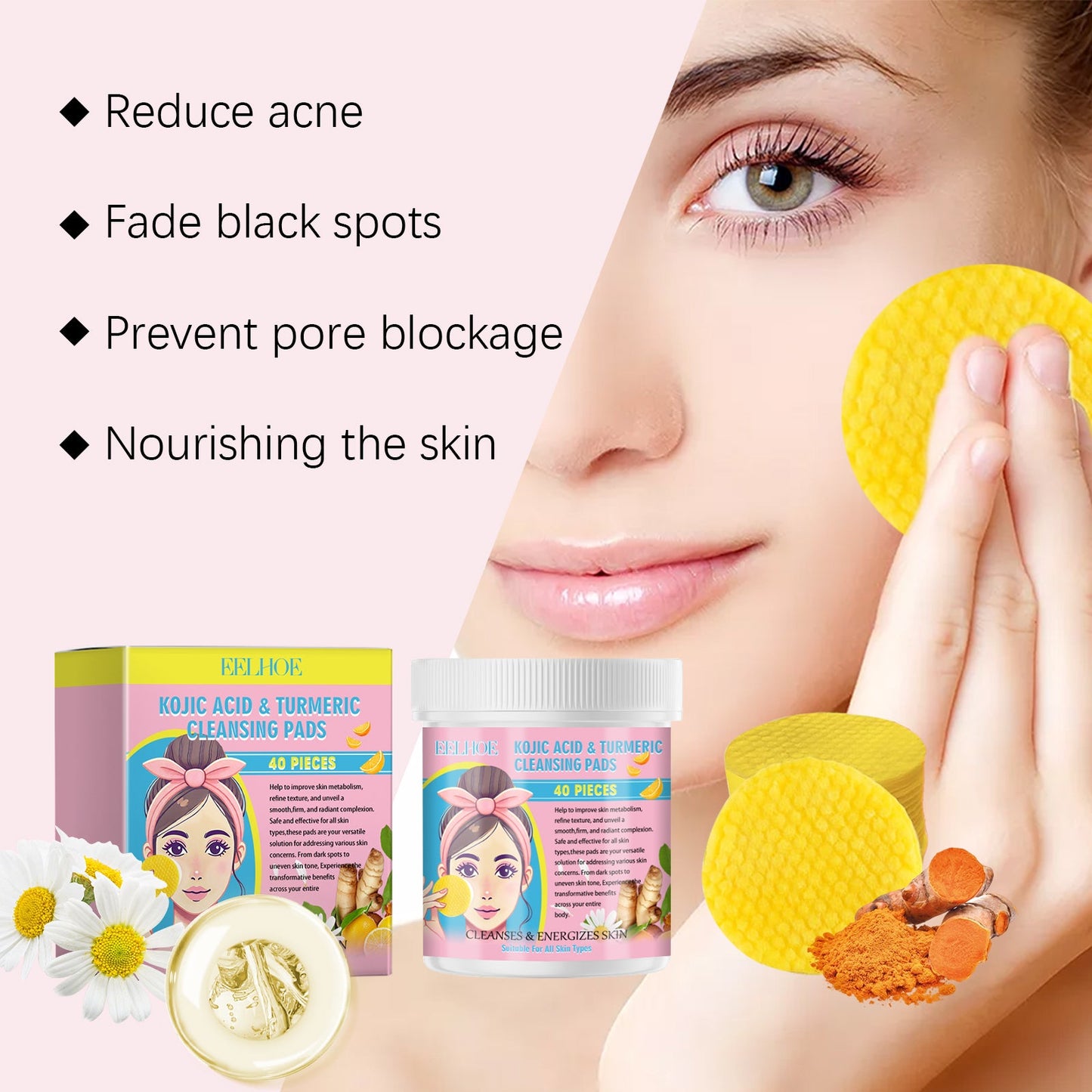 Turmeric Acid Cleansing Pad Gently Cleanses Face Skin With Refreshing And Balanced Oil Skin Care Cleansing Pad - Korvel