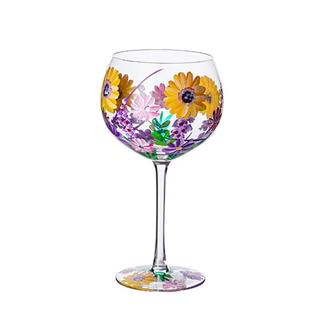 Nordic Colored Glass Wine Glasses Creative Hand-Painted Flowers Wine Glass Household Painted Goblet Crystal Champagne Drinkware - Korvel