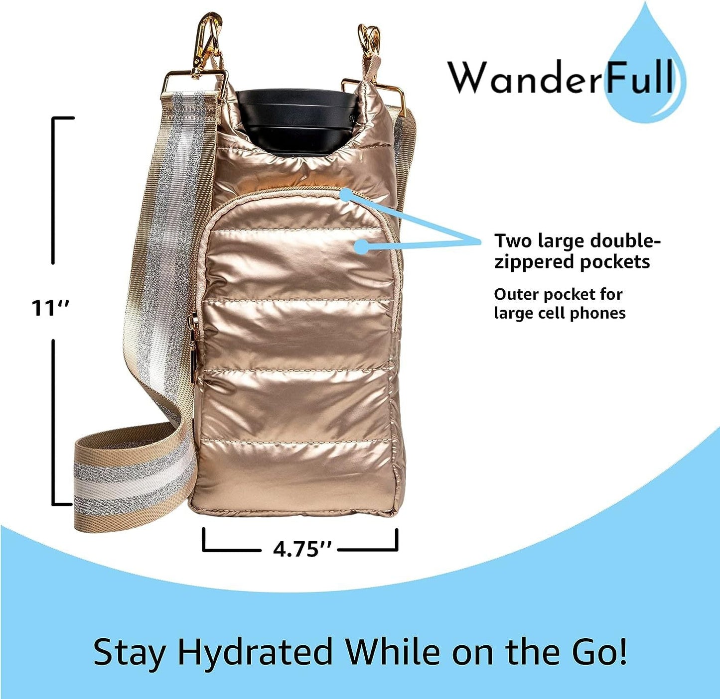 Winter outdoor down bottle cover portable fashion shoulder belt kettle bag hand-held oblique heat preservation cup sleeve - Korvel