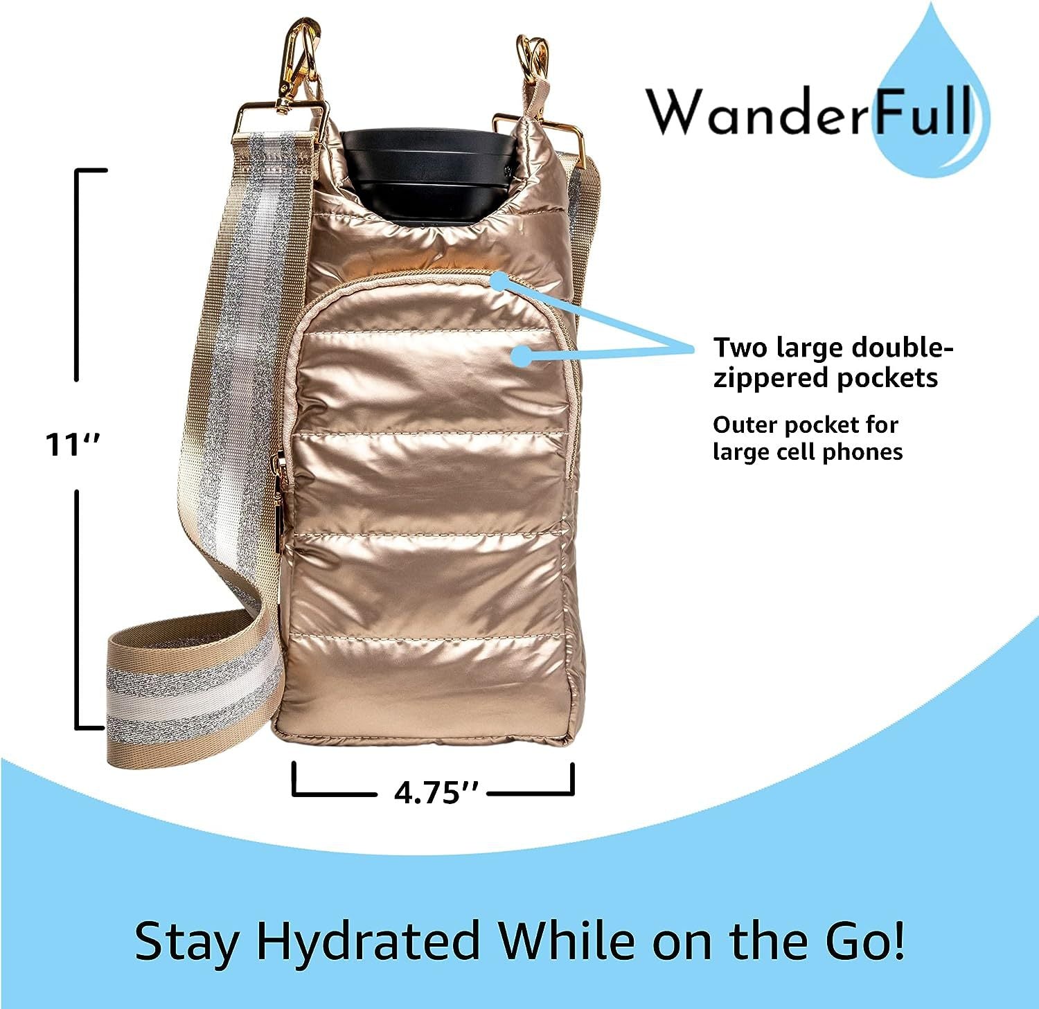 Winter outdoor down bottle cover portable fashion shoulder belt kettle bag hand-held oblique heat preservation cup sleeve - Korvel