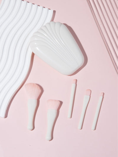 5 shells with mirror powder blusher brush powder brush portable mini combination beauty travel tool - Korvel