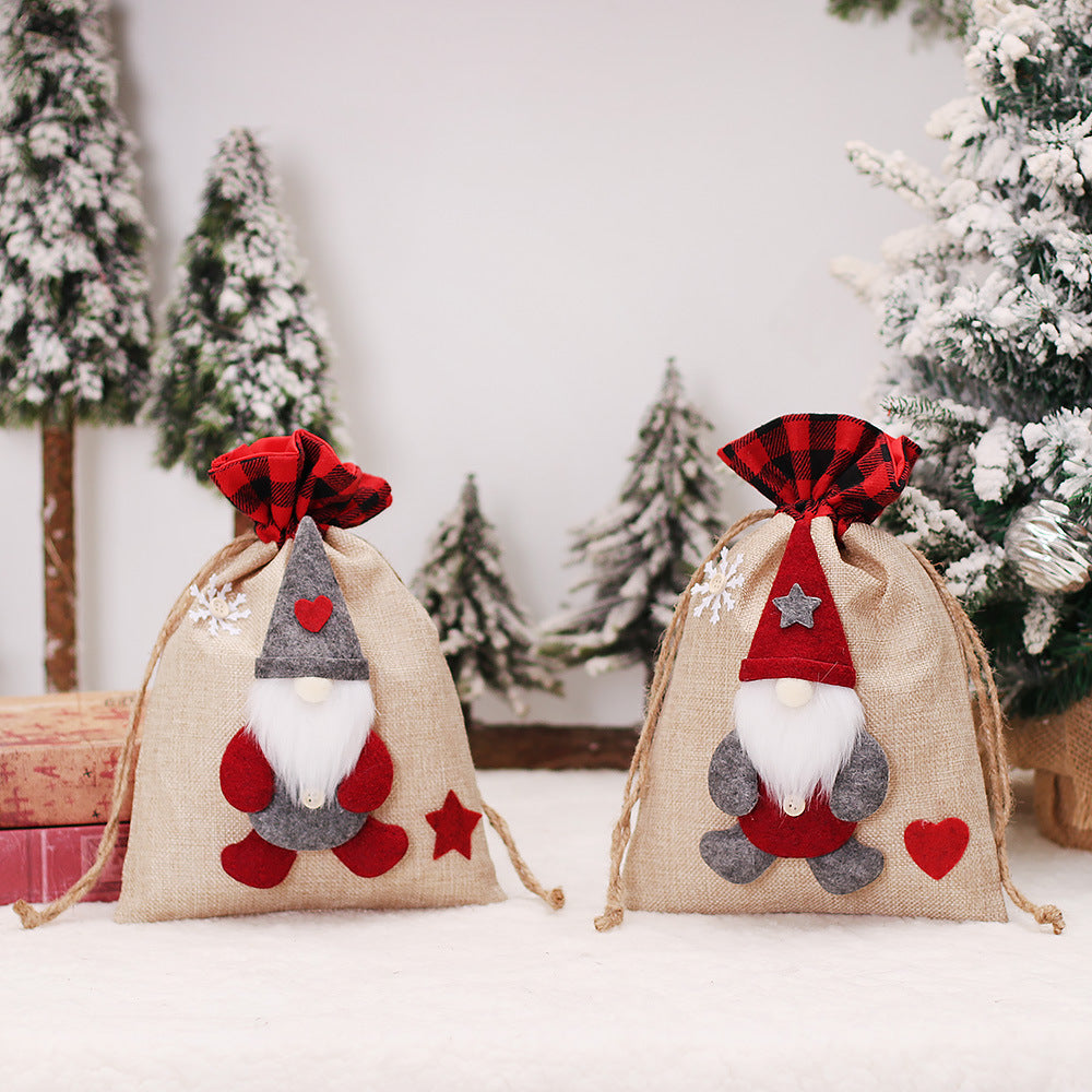 Christmas Decorations Cartoon Linen Drawstring Faceless Doll Candy Bag Forester Apple Bag Doll Gift Bag - Korvel