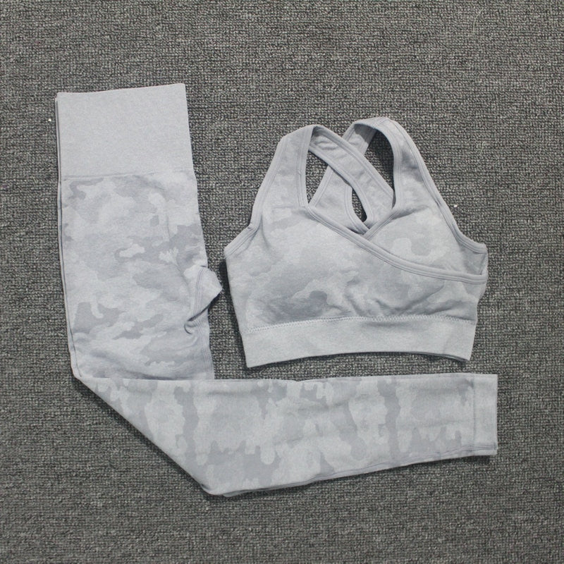 Ensemble de yoga camouflage pour femmes 2PCS - Vêtements de sport premium