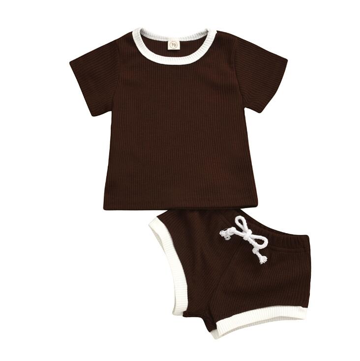 2020 Toddler Baby Boys Girls Summer Clothing Newborn Kids Baby Girls Ribbed Knitted Short Sleeve T-shirts+Shorts Tracksuits Sets - Korvel