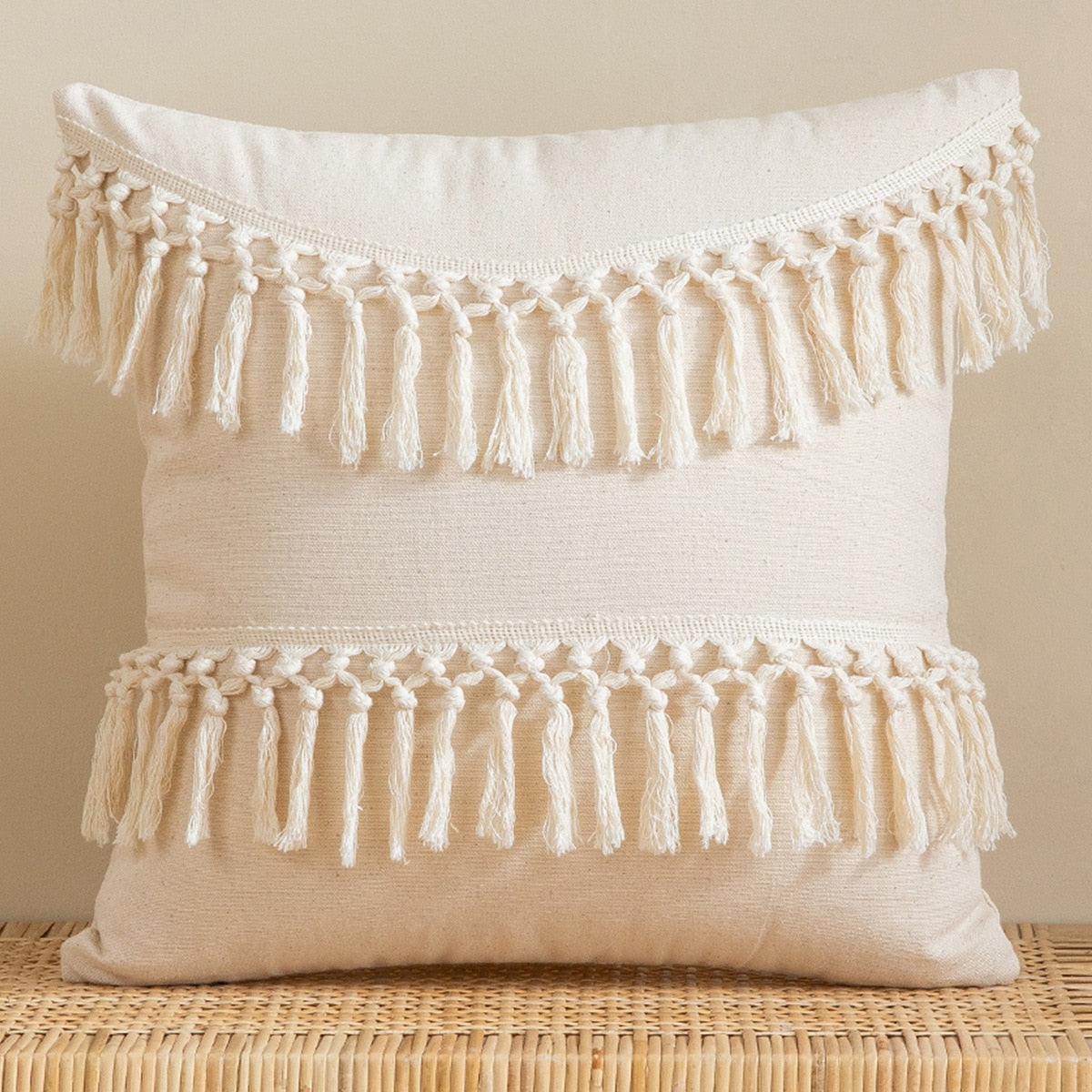Tassels Cushion Cover 45x45cm Beige White Pillow Covers Decorative Pillow Case Square Home Boho Decor Macrame Pillowcase - Korvel