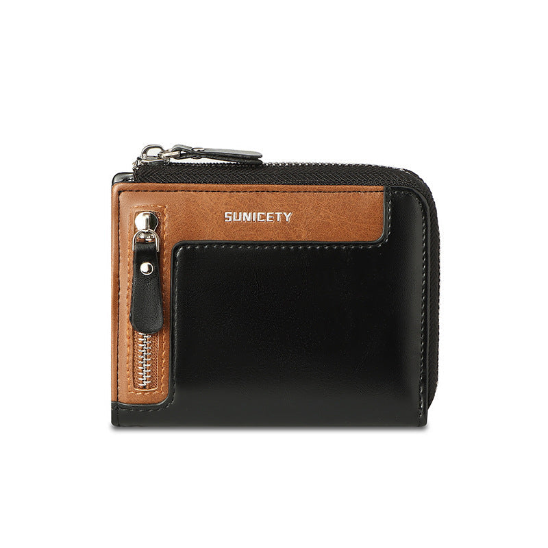 Wallet Men's Fashionable Leather Zipper Leather Bag RFID Multi Card Function ID Card Bag - Korvel