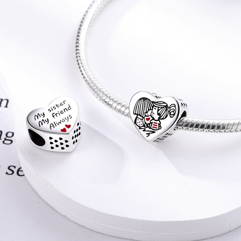 Copper plated S925 silver FOREVER colorful heart clip beads string DIY bracelet necklace - Korvel