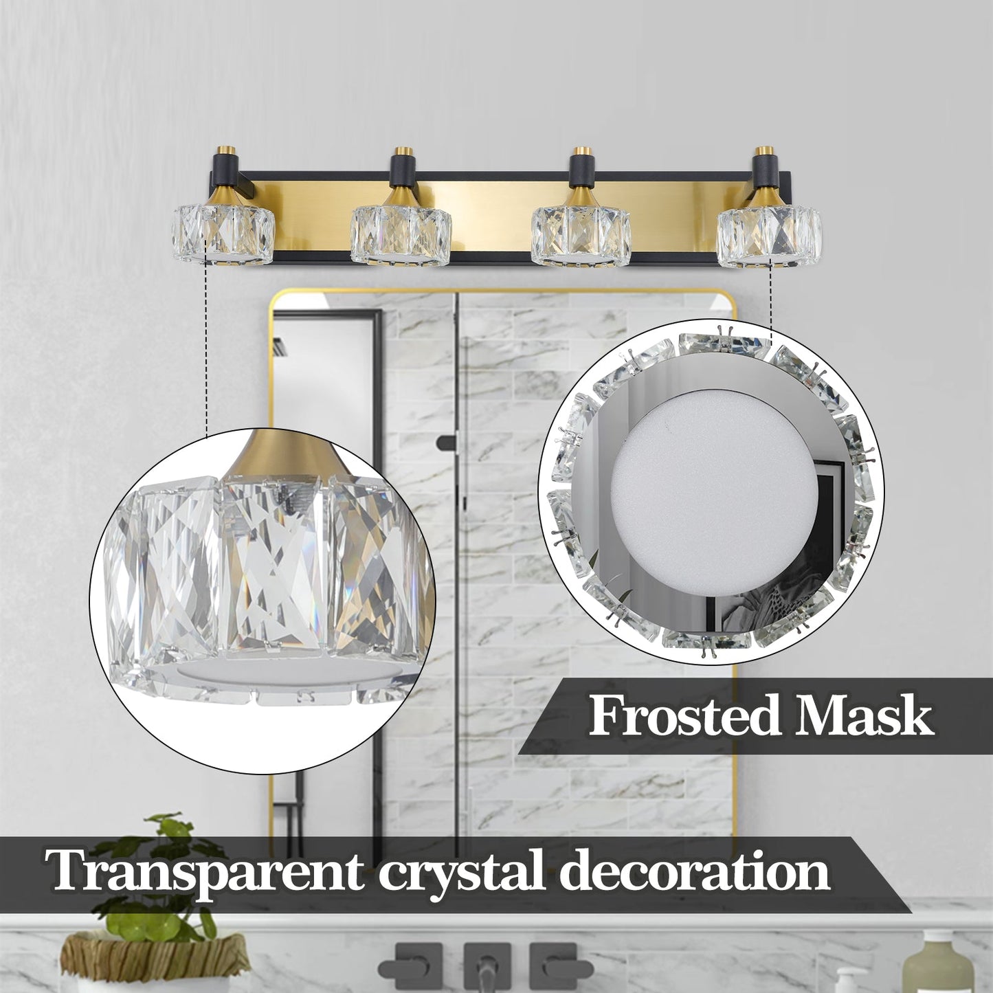 LED 4-Light Modern Crystal Bathroom Vanity Light Over Mirror Bath Wall Lighting  Fixtures - Korvel