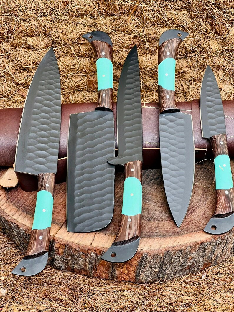 Exquisite Chef's Knife Set – 13" Handcrafted Stainless Steel Blade with Wenge Wood & Resin Handle + Premium Leather Sheath - Korvel