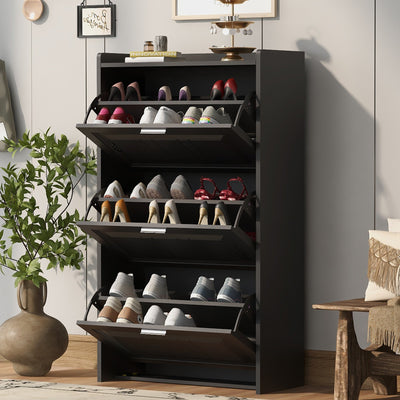 U-Can Shoe Storage Cabinet for Entryway with 3 Flip Drawers, Modern Shoe Organizer Cabinet, Free Standing Shoe Rack Black - Korvel