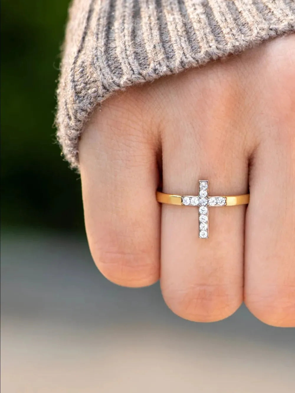 925 Sterling Silver Inlaid Zircon Cross Ring - Korvel