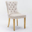 Tufted solid wood velvet soft cushion dining chair gold stainless steel plated leg nail head set of 2 pieces beige and gold - Korvel
