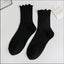 1 pair of ruffled JK socks for women mid-tube spring, autumn and summer solid color Japanese lace pile socks - Korvel