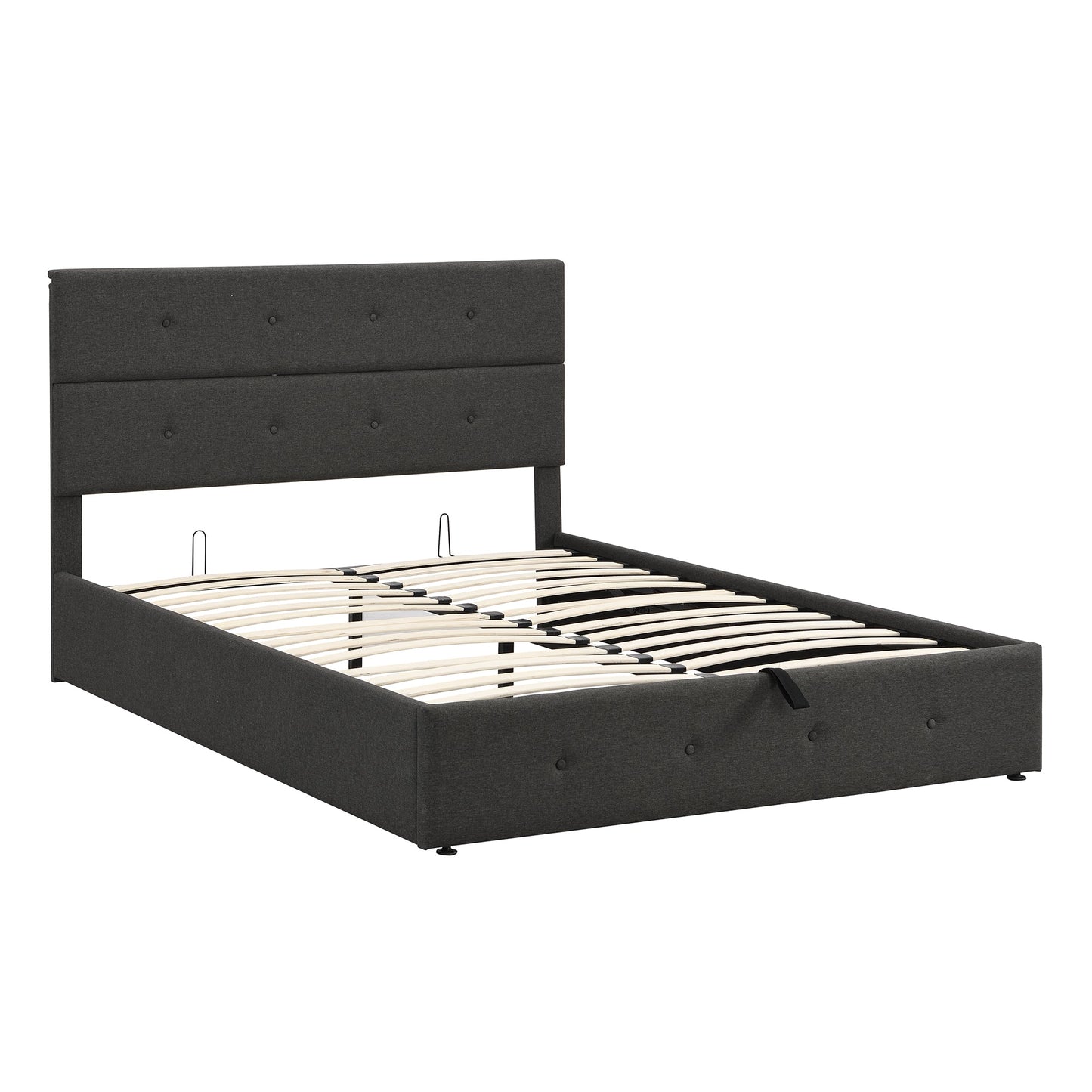 Lit plateforme queen rembourré avec rangement - Gris