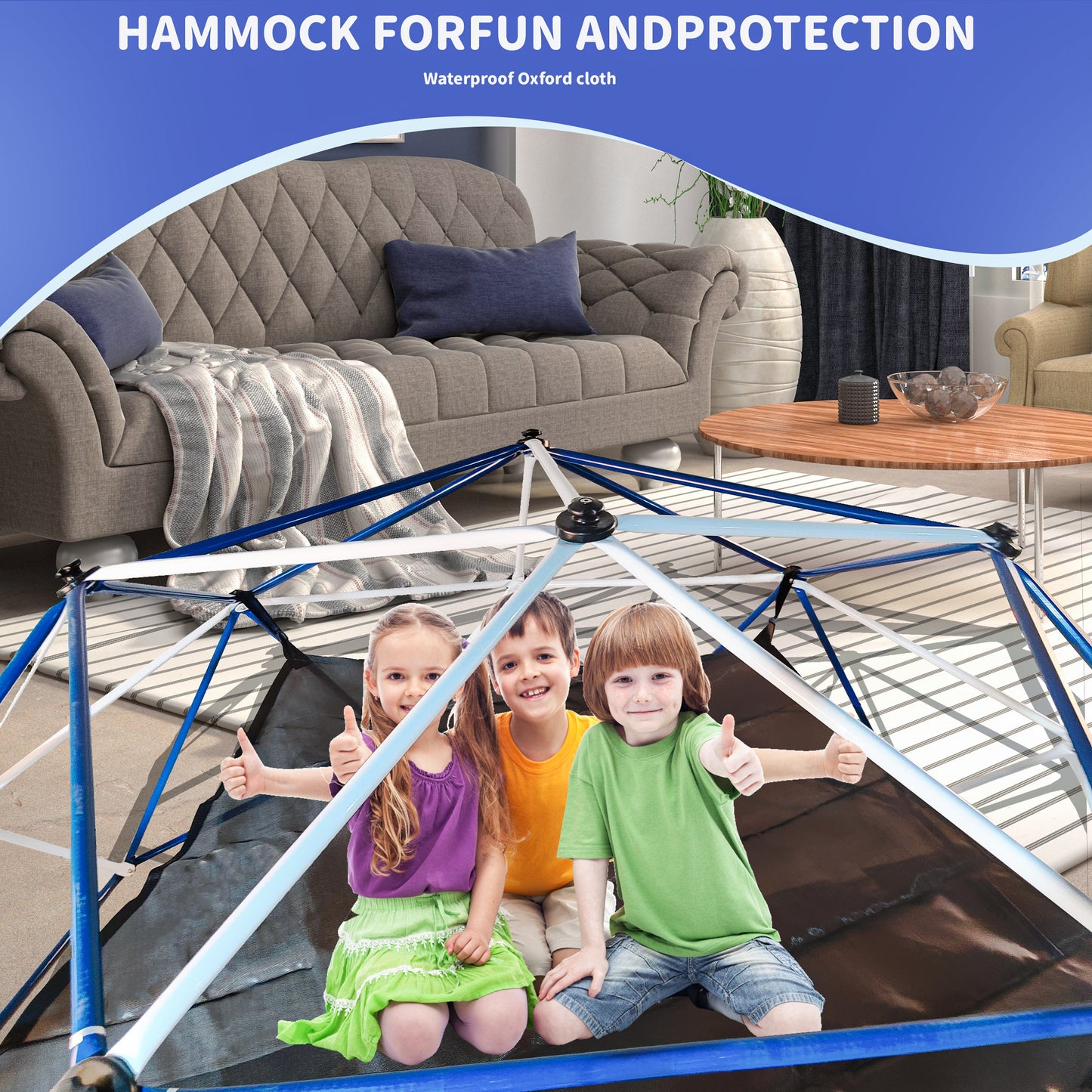 10FT Climbing Dome for Kids Jungle Gym Apply To Park Dome Climber With Hammock Playground Equipment - Korvel