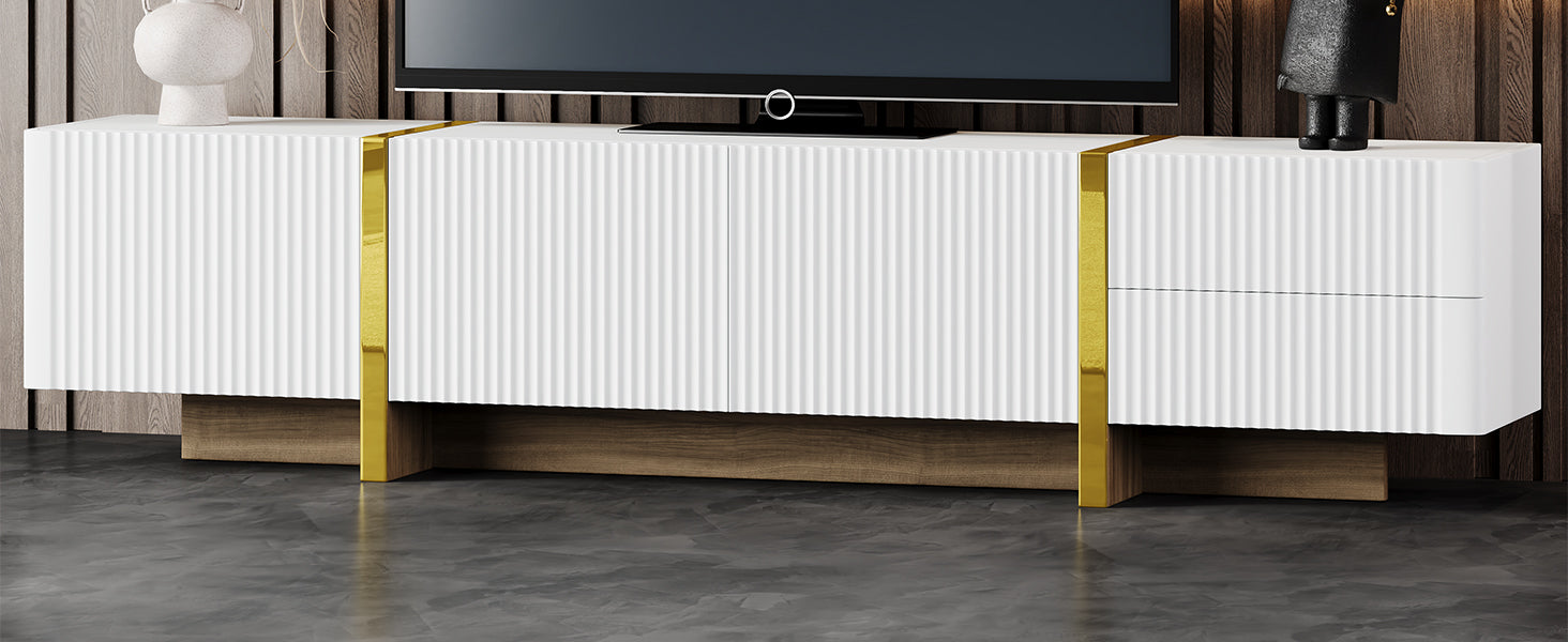 Luxury Fluted TV Stand for TVs Up to 80'', Modern Entertainment Center with Storage Cabinets & Drawer White - Korvel