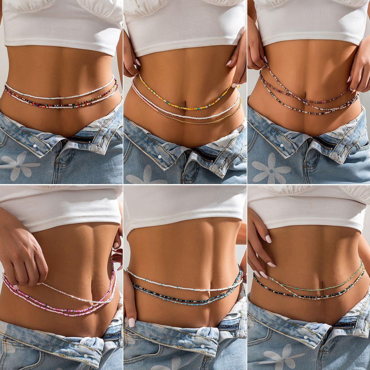 Ethnic Style Double-Layer Rice Bead Waist Chain
