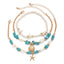Vacation beach style turquoise set with special dense chain, simple starfish multi-layer rice bead ankle chain - Korvel