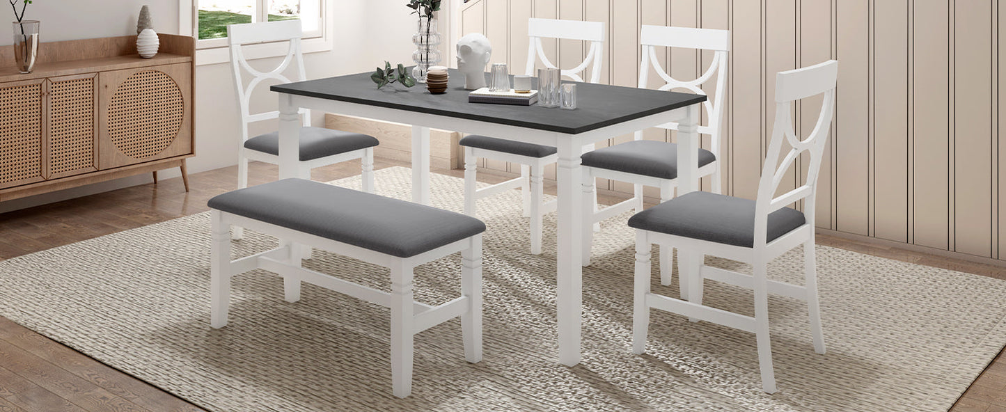 TOPMAX 6-Piece Wood Dining Table Set - Farmhouse Style