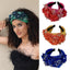 Solid color fabric flower oversized wide edged crystal headband - Korvel