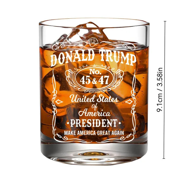 Transparent whiskey glass round straight mouth glass household wine glass beer cup bar tumbler kitchen utensil Trump print glass - Korvel