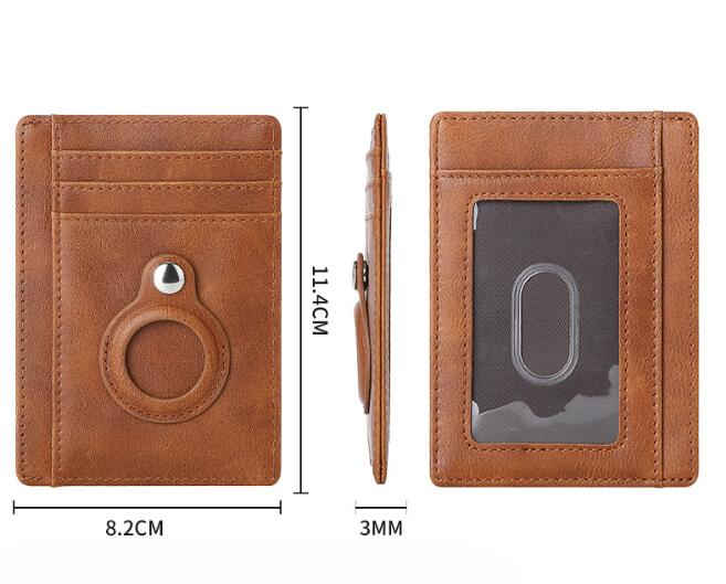 AirTag multi-card slot Apple tracker anti-lost protective cover card bag anti-theft brush Crazy Horse PU leather RFID bag - Korvel