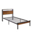 Dual size metal platform bed frame with wooden headboard and footrest, USB LINER, LED lights - Korvel