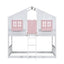 Twin over Twin House Bunk Bed with Roof , Window, Window Box, Door , with Safety Guardrails and Ladder, Pink/White - Korvel