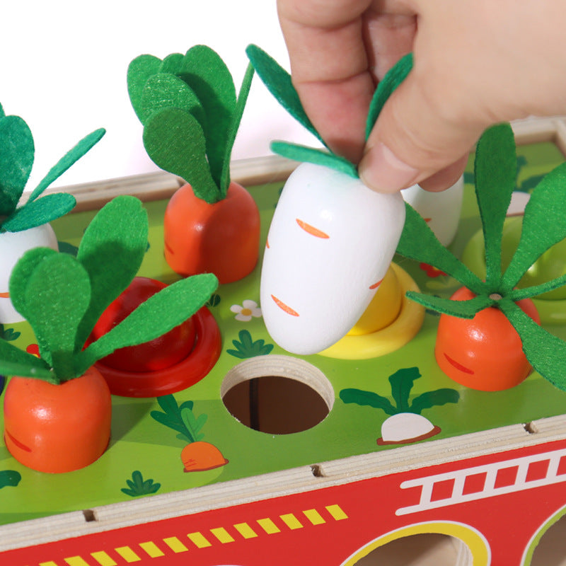 Children's early education puzzle multifunctional four in one knock ball, pull radish, cover column, fire truck, Montessori toy - Korvel