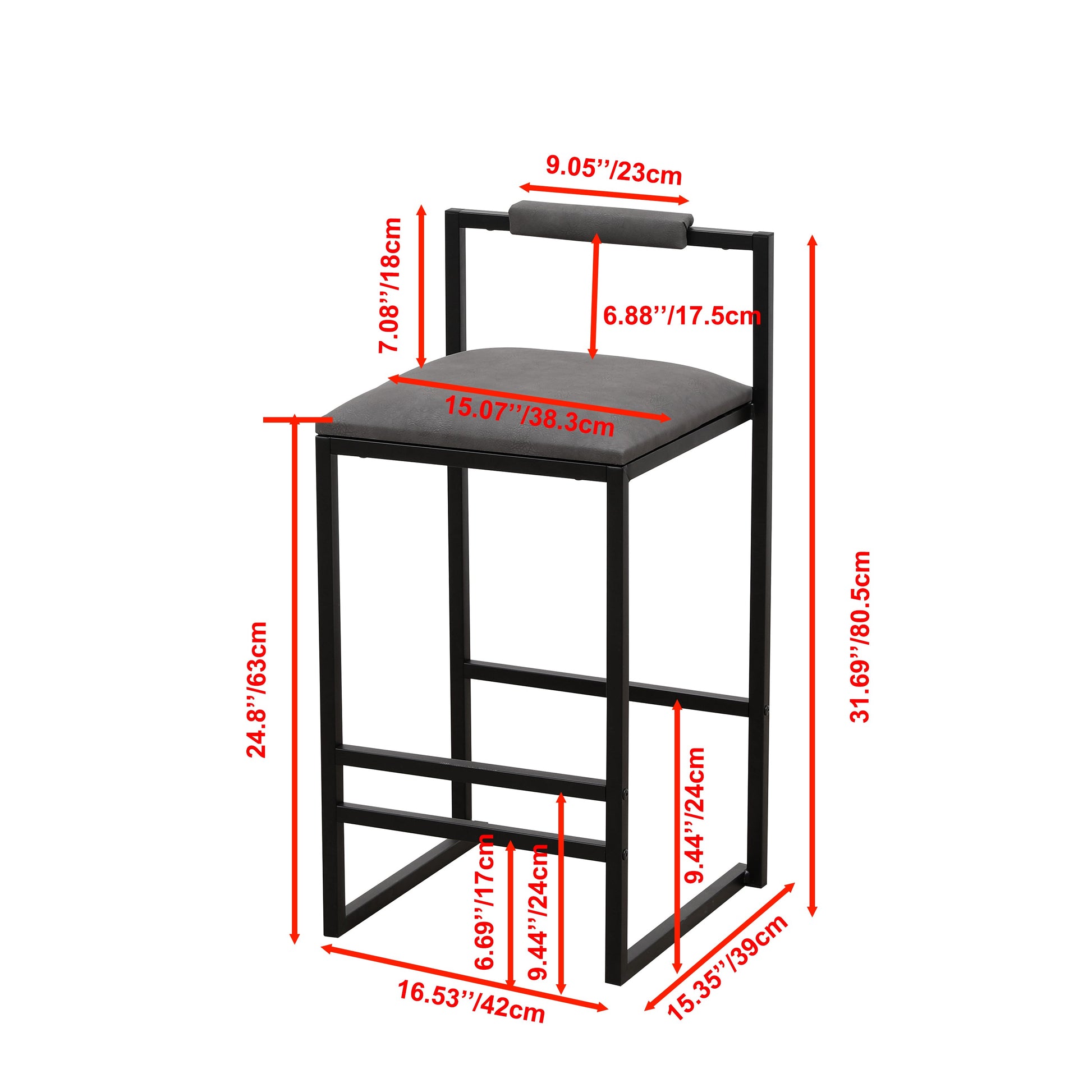 Set of 2 Counter Height Barstools Kitchen Island Stools (Gray with Back) - Korvel