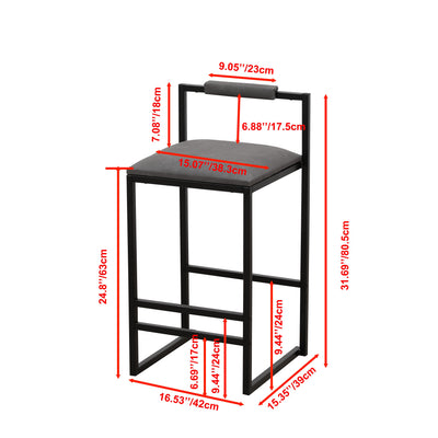 Set of 2 Counter Height Barstools Kitchen Island Stools (Gray with Back) - Korvel