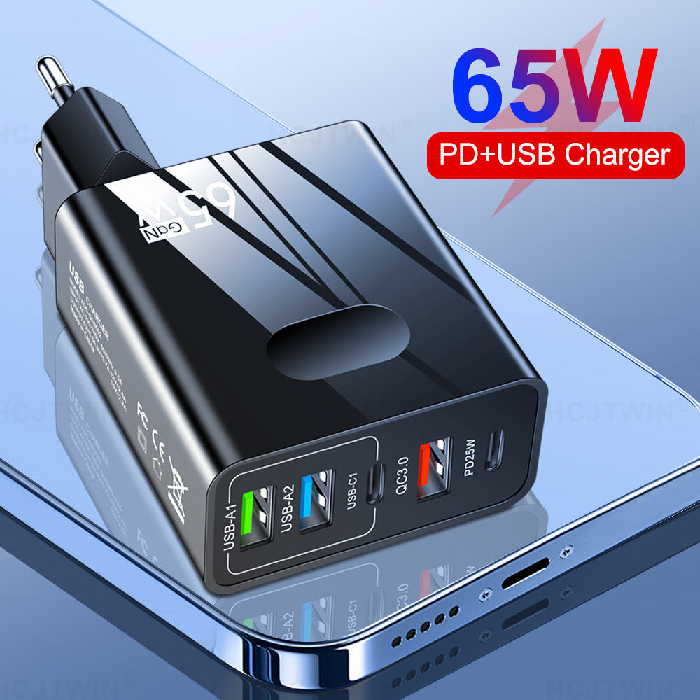 3.1A standard 65W fast charging mobile phone charger type-c PD+3USB multi port travel charging head - Korvel