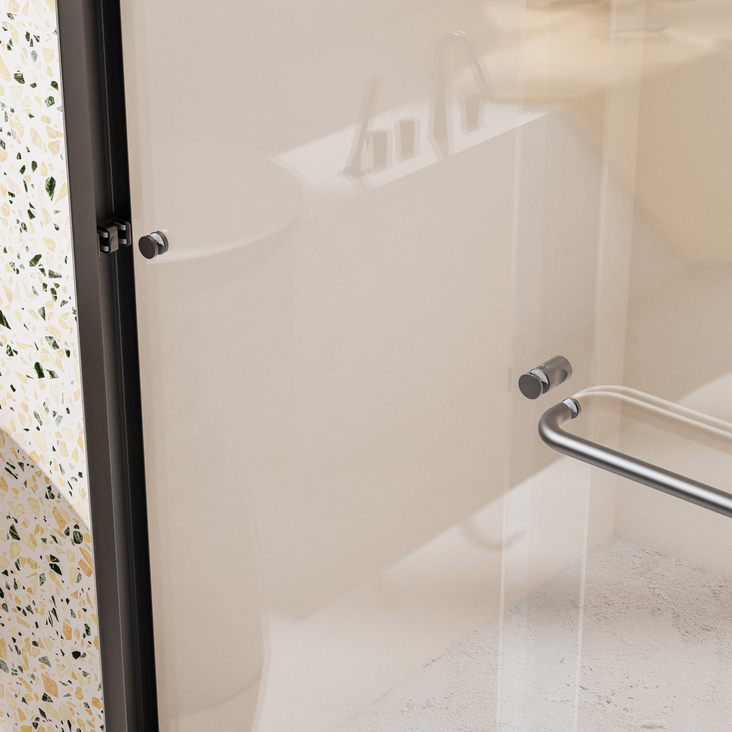44 "-48" wide * 72 "high semi frameless double sliding shower door 1/4" (6mm) thick SGCC tempered glass door, matte black - Korvel