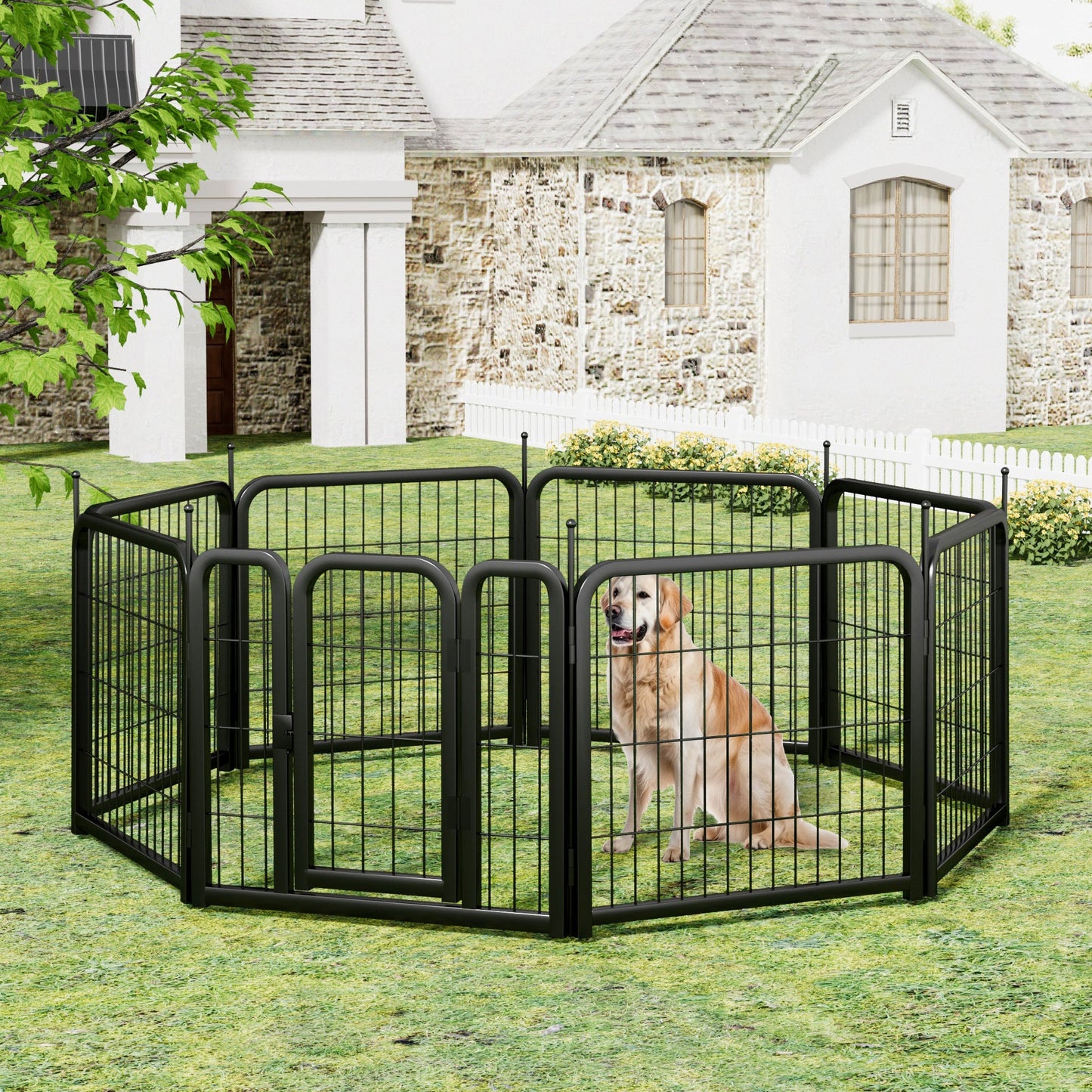 Outdoor dog fence, 8-piece board dog fence. 31 inch portable pet sports fence. Black, 26.3 inches wide x 31.5 inches high. - Korvel