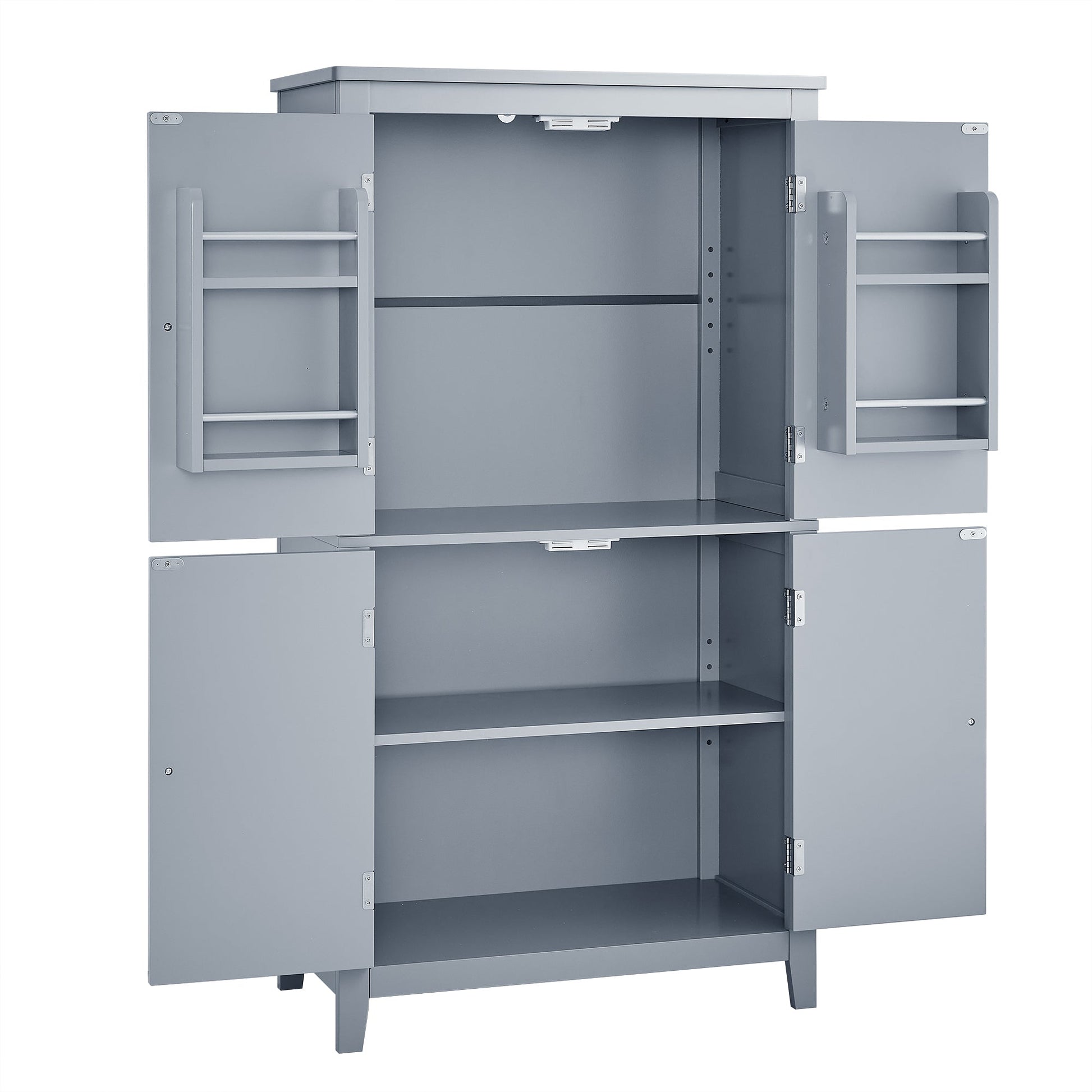 Bathroom floor storage cabinet, bathroom storage cabinet, 4-door independent cabinet, adjustable shelf, adaptive shelf, gray - Korvel