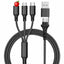 PD two to three braided data cable Type-C three in one car phone charging cable USB multifunctional charging - Korvel