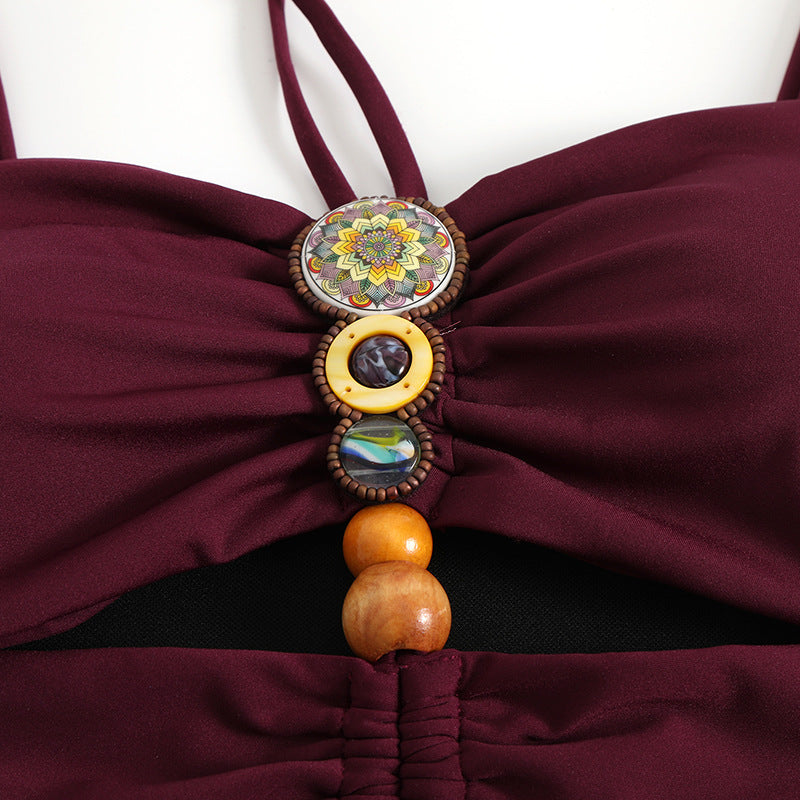Conjunto de Traje de Baño de Una Pieza con Cuello Hueco Elegante