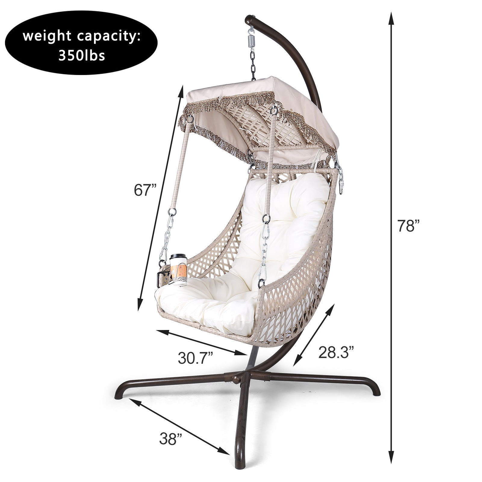 Swing Egg Chair with Stand Indoor Outdoor Wicker Rattan Frame 350lbs Capacity Hammock Chair for Patio Bedroom with Sunshade Clot - Korvel