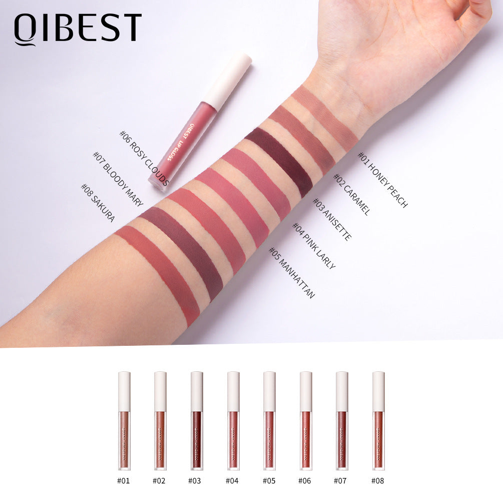 QIBEST Gloss Labial Mate de Terciopelo - Hidratante y No Pegajoso