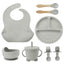 8PCS Mother and baby silicone bibs, silicone dinner plates, eight-piece set, baby food training suction cup bowl, baby divided tableware set - Korvel