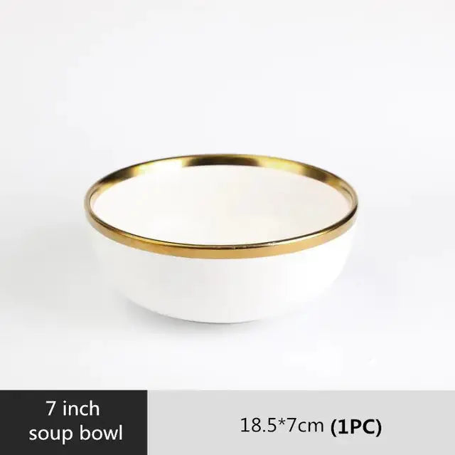 Ensemble de Plateaux à Dîner en Porcelaine Blanche à Bord Doré Mat
