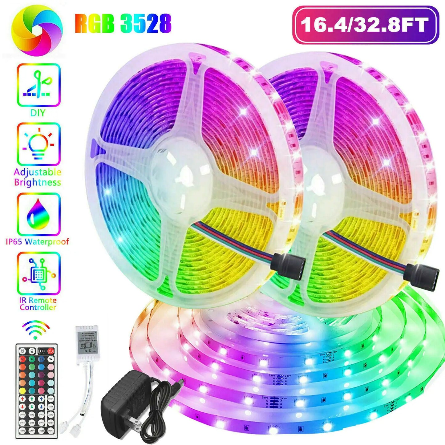 Rubans LED RGB flexibles de 32 pieds avec télécommande