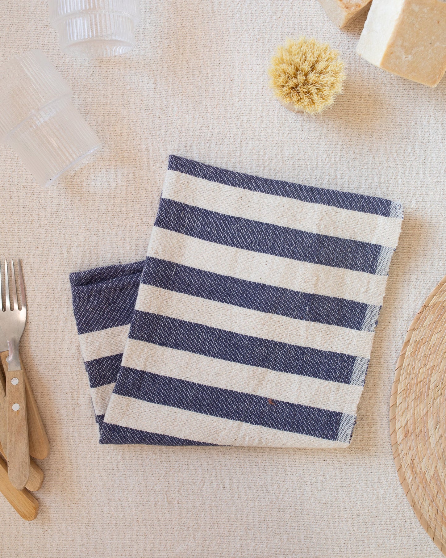 Artisan Indigo Striped Organic Cotton Hand Towel - Korvel