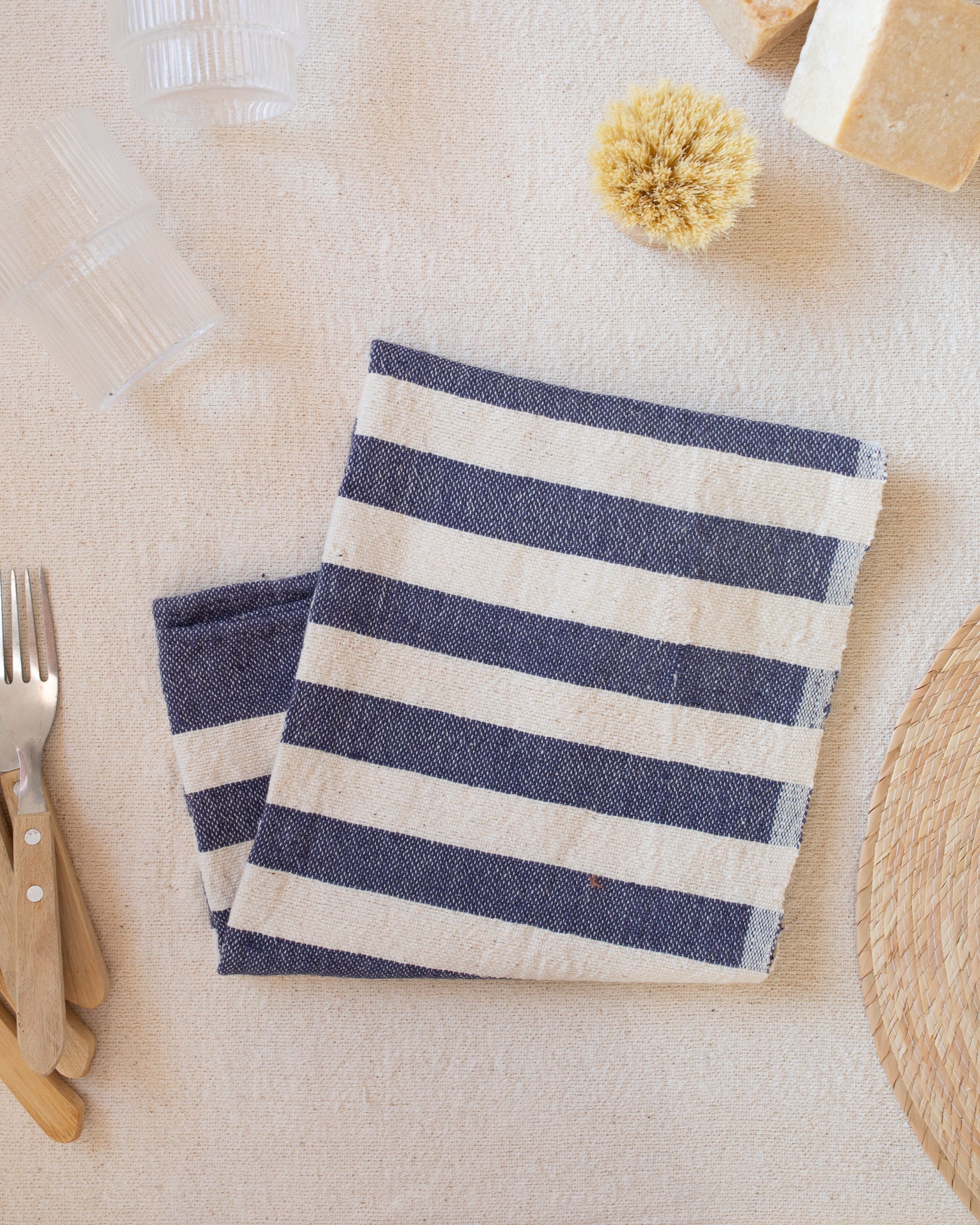 Artisan Indigo Striped Organic Cotton Hand Towel - Korvel