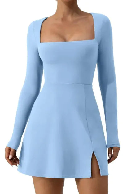 Robe corset à col carré et manches longues pour femmes
