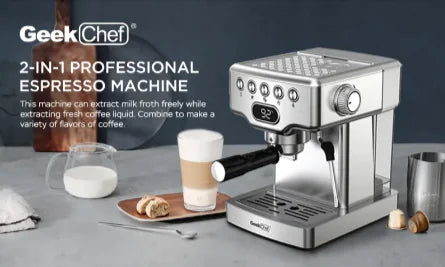 Máquina de Espresso Geek Chef de 20 Bares con Espumador de Leche - Acero Inoxidable